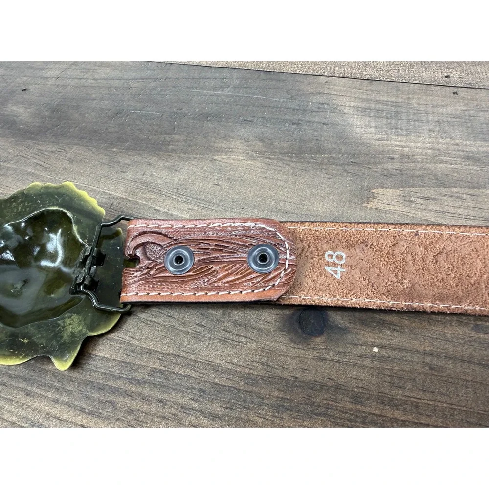 Vintage Lion Head Buckle Belt Full Grain Leather Tooled Western USA Size 48
